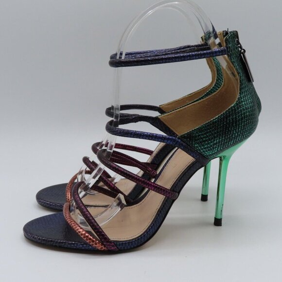 Zara Womens 6.5 US 37 Multiolor Rainbow Mermaid Strappy Snakeskin Heel Sandals - Picture 4 of 11